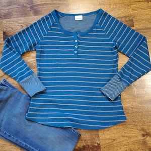 Womens Columbia teal & gold ribbed top size L